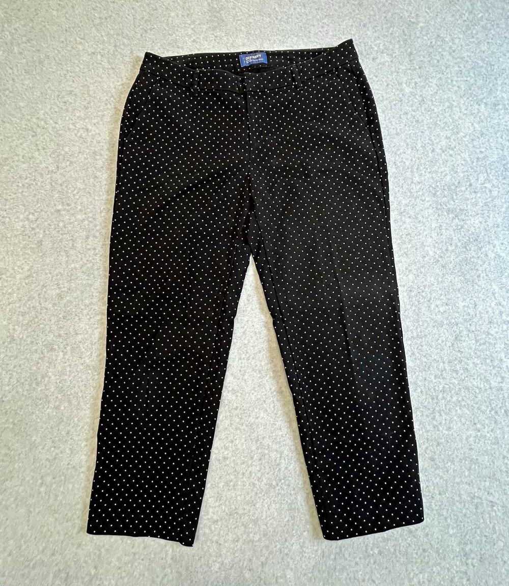 Old Navy Womens Dress Pants Sz 8 Reg Black/White Polka Dot Straight Mid Rise
